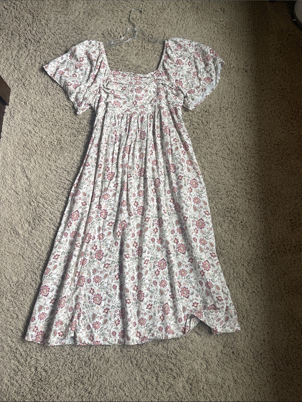 Womens Floral Pink and Cream Smocked Sundress
